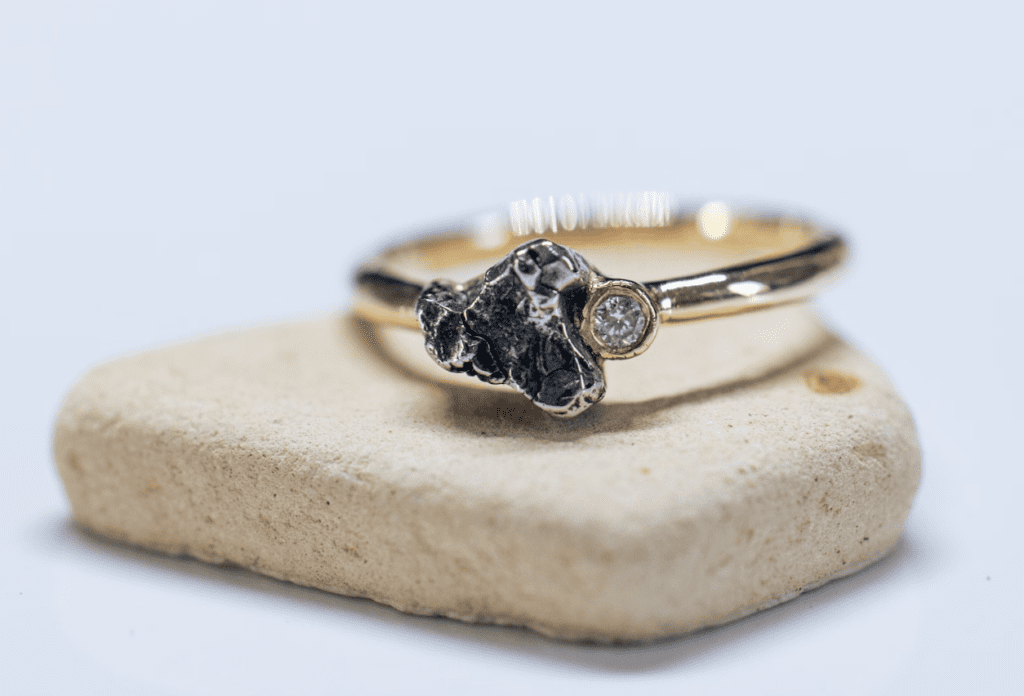 meteorite ring with diamond meteorite jewelry